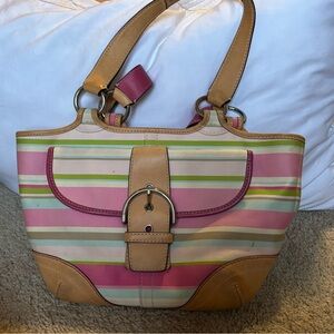 Vintage Coach 1889 Hampton Bucket Multicolor Striped Shoulder Bag WITH wallet
